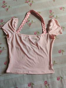 Cute Pink Polka Dot Halter Top