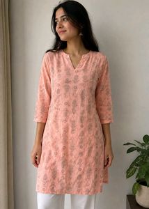 Peach Printed Kurta