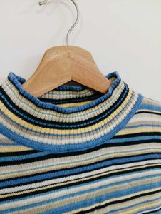 Striped Sleeveless Mock Neck Top
