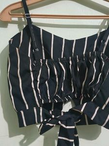 Striped Paded Crop Top with Tie Detail