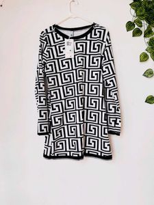 Chic Geometric Print Long Sleeve Dress