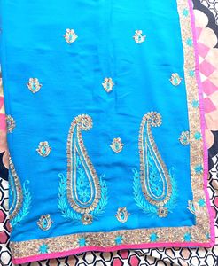 Stunning sky Blue Embroidered Saree🩵