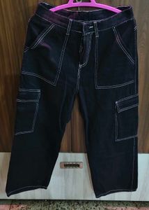 Black Cargo Pants with Contrast Stitching