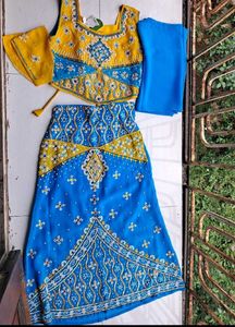 Yellow Blue Combination Lehnga choli