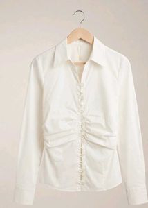 Chic White Ruched Button-Up Shirt