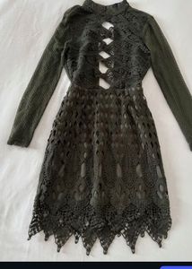 Olive Lace Cutout Midi Dress