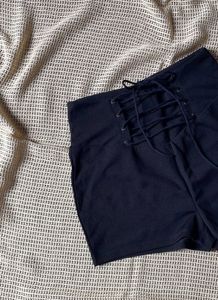 Lace-Up High-Waisted Black Shorts
