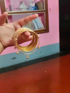 Elegant White Pearl Gold Bangles Set
