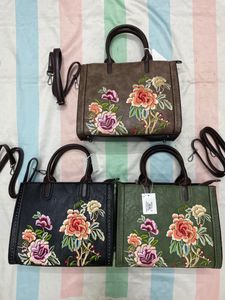 Vintage Embroidered Floral Satchel Handbag