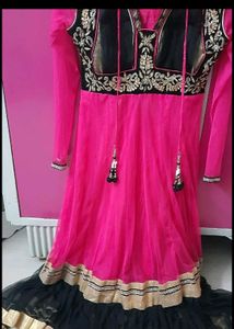 Stunning Pink Anarkali Suit with Black Embroidery