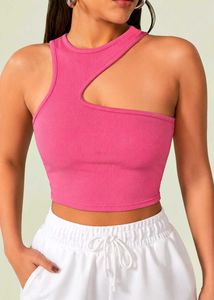 Hot Pink One Shoulder Cut-Out Crop Top