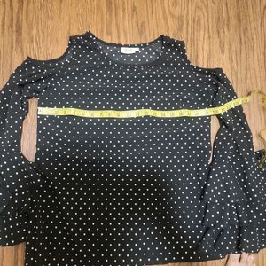 Polka Dot Top With Cold Shoulder Bell Sleeves