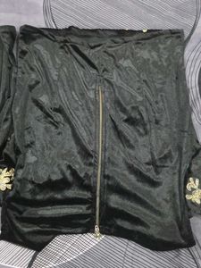 Elegant Black top and Green skirt