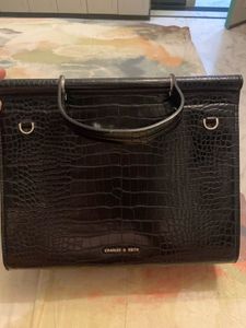 Charles&amp;Keith Black Croc Embossed Handbag