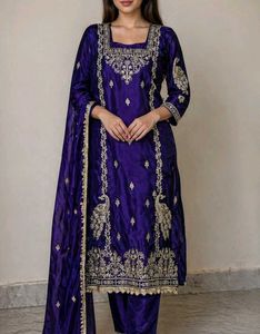 Elegant Purple Kurta Set with Gold Embroidery