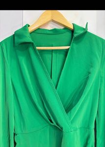 Feather Trimmed Emerald Green Wrap Dress