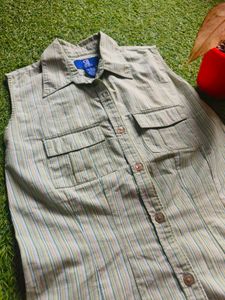 Striped Sleeveless Button-Up Shirt