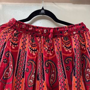 Rajasthani Bohemian Print Maxi Skirt Red