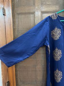 Elegant Navy Blue Kurta with Golden Print