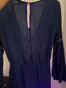 Navy Blue Romper with Crochet Detail playsuit