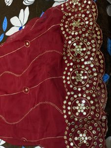 Red Embroidered Blouse with Mirror Work