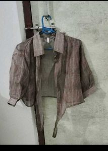 Sheer Striped Collared Shirt