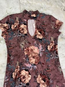 Floral Print Cutout Neckline Dress