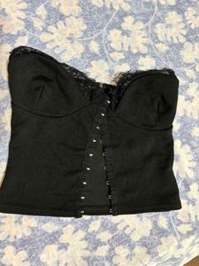Black Lace Trim Corset Top