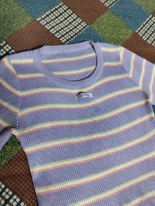 Pastel Striped Ribbed Knit Top