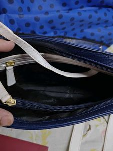Hidesign Navy &amp; White Leather Crossbody Bag