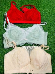 34 size padded Comfortable Lace Bras - Pack of 3