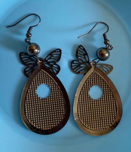 Black Metal Butterfly Cutout Dangler Earrings