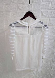 Sheer Stripe Puff Sleeve Blouse