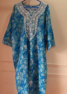 Blue Embroidered tie die kurti