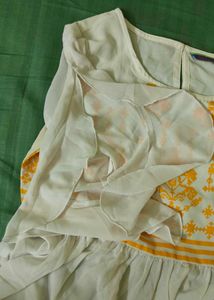 White &amp; Yellow Embroidered Peplum Top