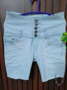 Light Blue High-Waisted Denim Shorts