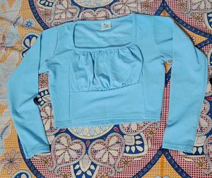 Baby Blue Square Neck Long Sleeve Top