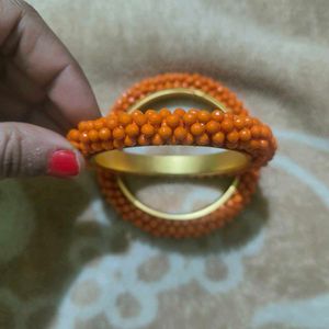 Orange Beaded Bangle Set