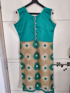 Teal & Beige Embroidered Kurta