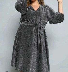 Sparkling Silver V-Neck Dress