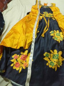 Girls' Festive Yellow &amp; Navy Floral Dress