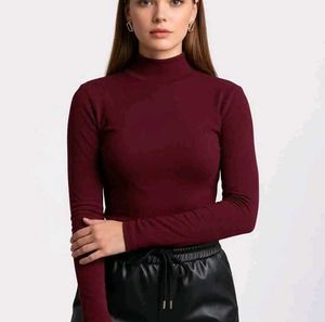 Maroon High Neck Long Sleeve Top