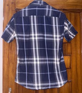 burberry Men's Blue Plaid Short Sleeve Shirt