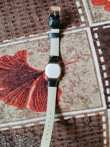 Classic Black Leather Strap Watch