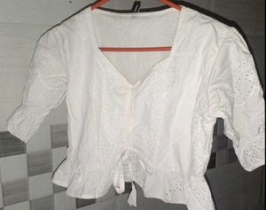 White Eyelet Lace Peplum Blouse