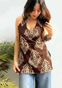 Boho Paisley Print Halter Neck Tunic