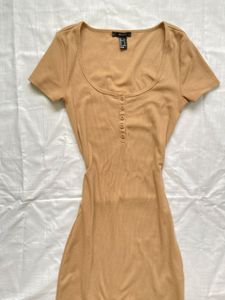 Tan Ribbed Henley Dress