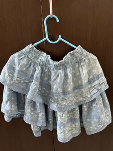 Blue Tiered Lace Mini Skirt