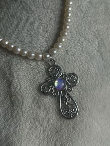 Elegant Pearl Necklace with Cross Pendant