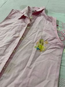 Pink Sleeveless Button-Up Top with Fairy Graphic